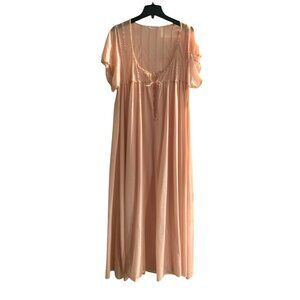 VTG 70s Peach Nylon Nightgown John Kloss For Cira S Cottagecore Peasant Prairie